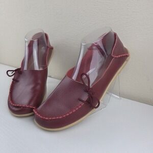 Women's Handmade Red Leather Lace Loafer Comfort Walking Flat Shoe US 11.5 EU 42